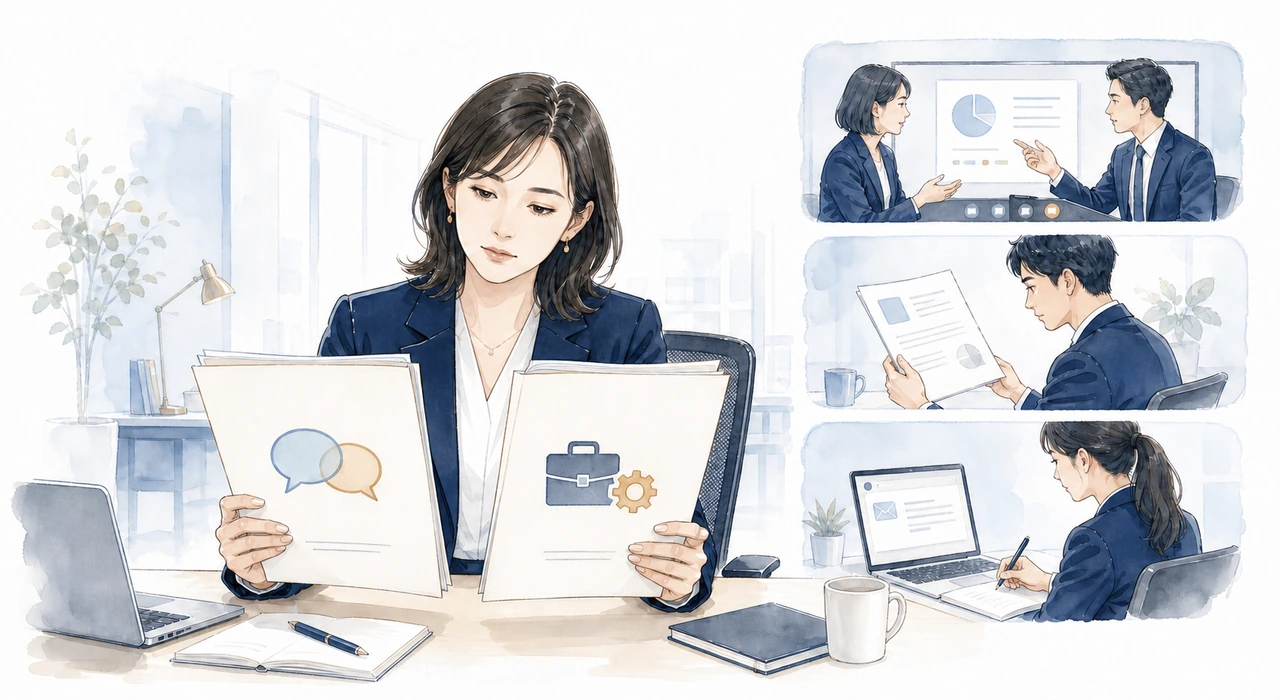 バイリンガル採用で職務経験と言語の使用場面を照合し、必要な人材像を整理するイメージ